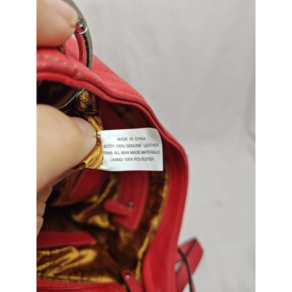 Tignanello Red Pebbled Leather Organizer Crossbody Shoulder Bag Silver Hardware
